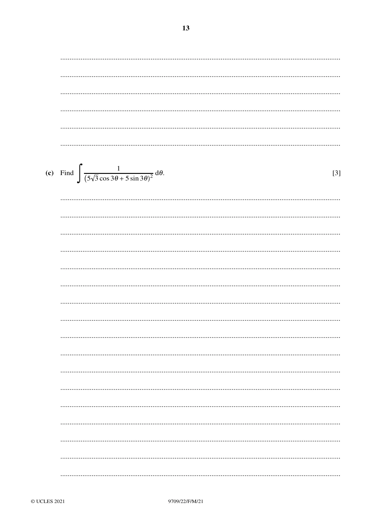 Cambridge A Level Mathematics 9709 2021 Feb/March Paper 2 · Variant 2 question paper, page 13 of 16