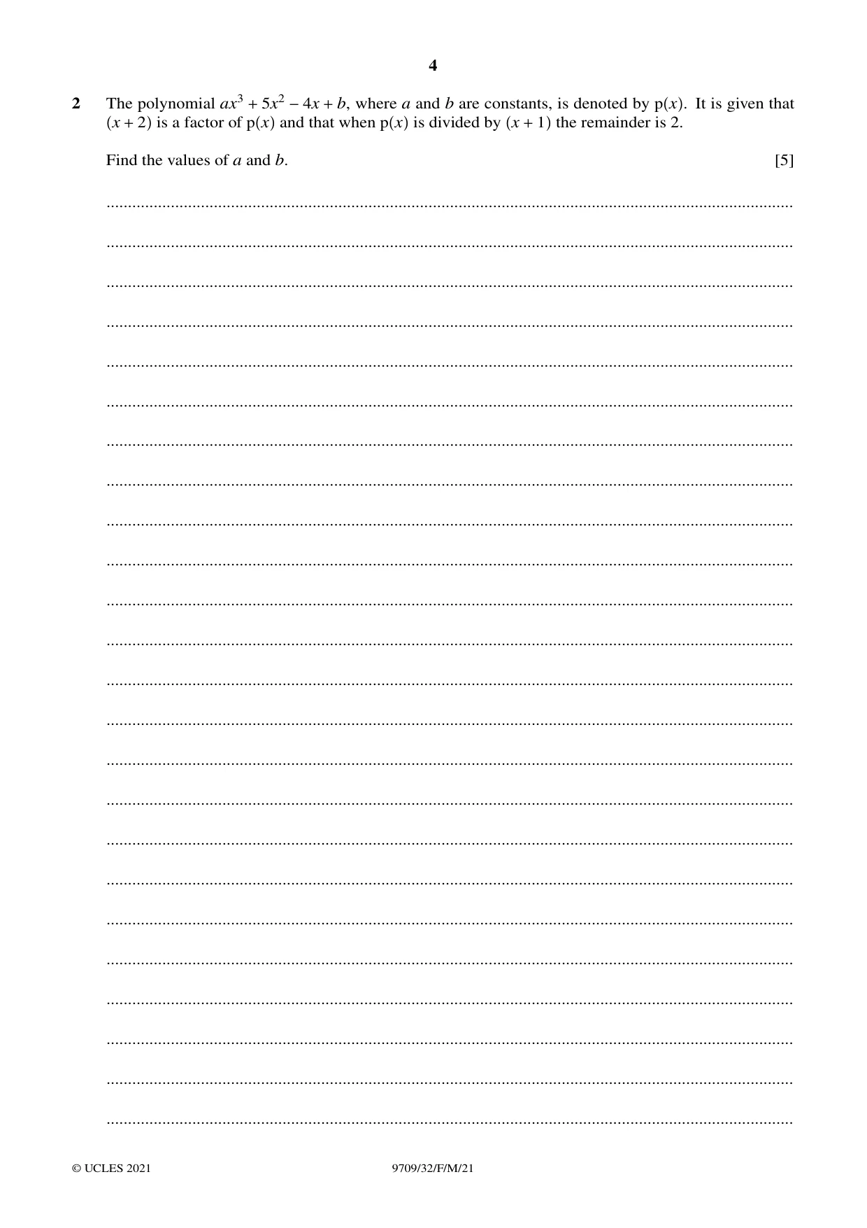 Cambridge A Level Mathematics 9709 2021 Feb/March Paper 3 · Variant 2 question paper, page 4 of 20