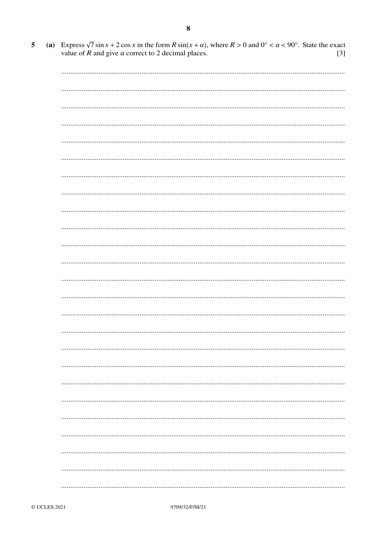 Cambridge A Level Mathematics 9709 2021 Feb/March Paper 3 · Variant 2 question paper, page 8 of 20