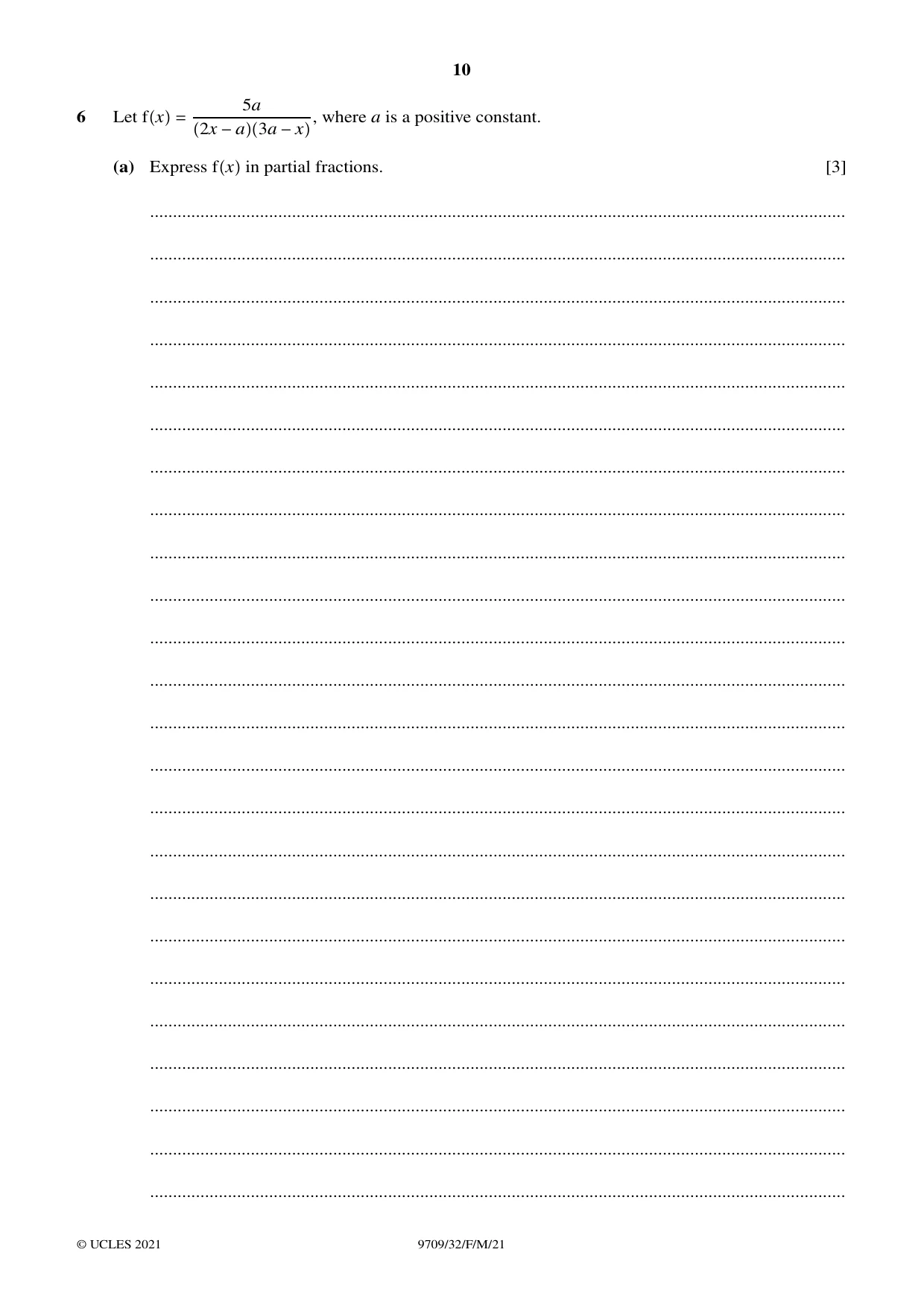 Cambridge A Level Mathematics 9709 2021 Feb/March Paper 3 · Variant 2 question paper, page 10 of 20