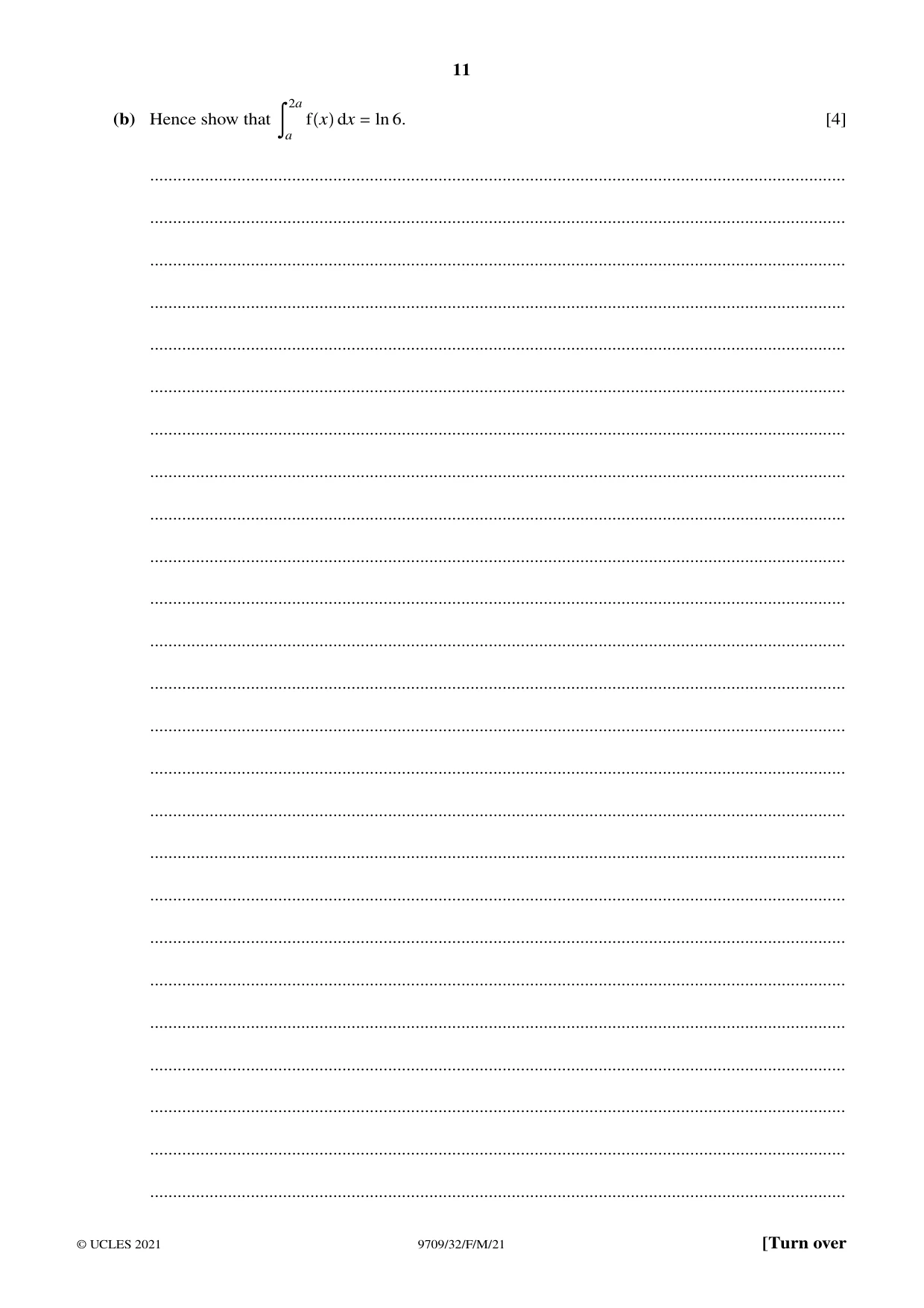Cambridge A Level Mathematics 9709 2021 Feb/March Paper 3 · Variant 2 question paper, page 11 of 20