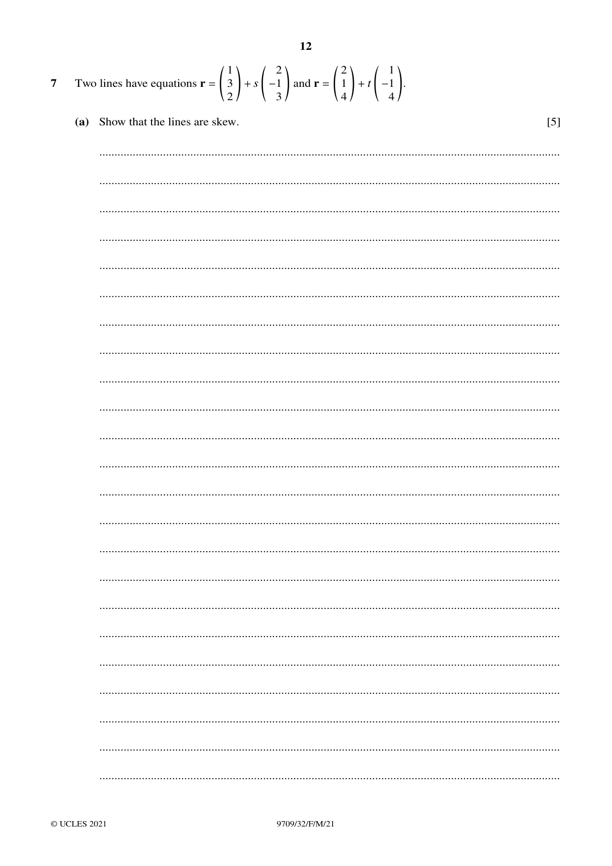 Cambridge A Level Mathematics 9709 2021 Feb/March Paper 3 · Variant 2 question paper, page 12 of 20