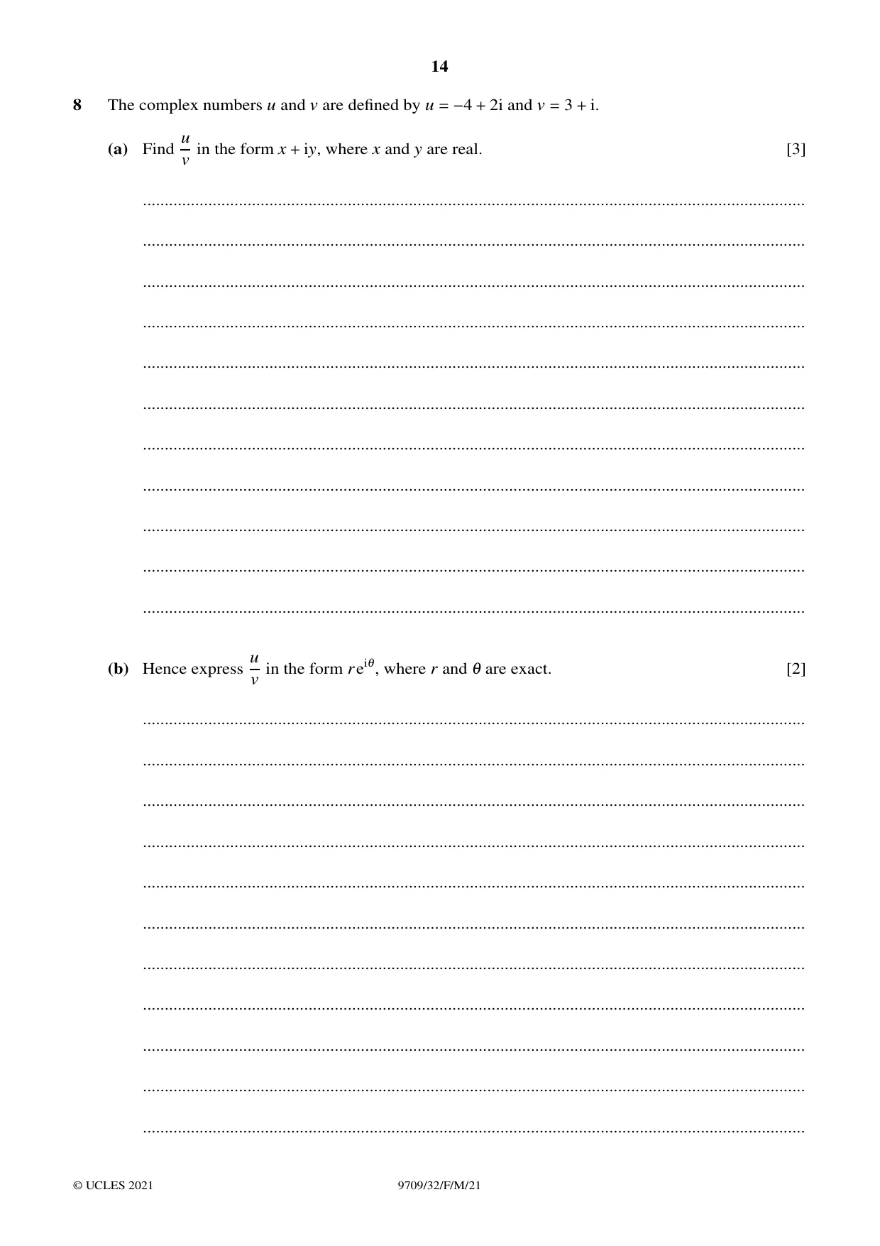Cambridge A Level Mathematics 9709 2021 Feb/March Paper 3 · Variant 2 question paper, page 14 of 20