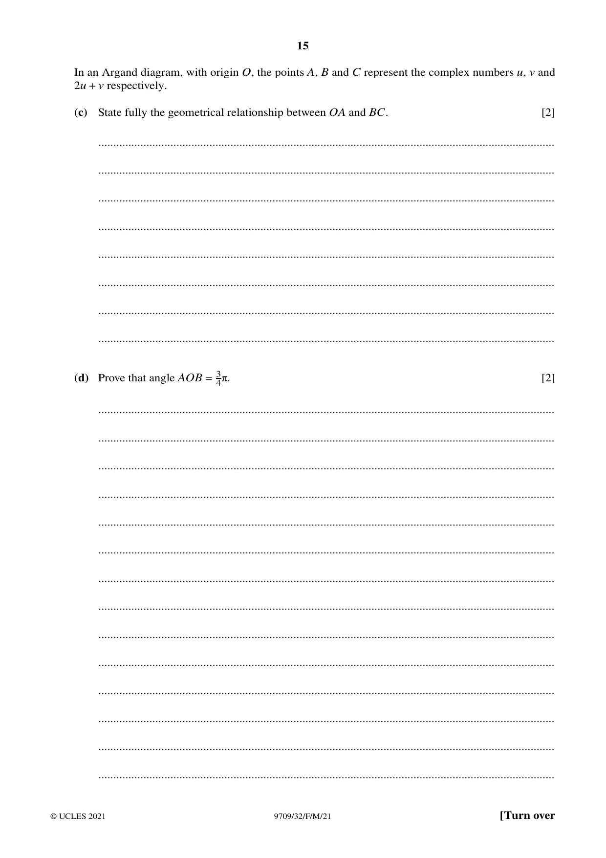 Cambridge A Level Mathematics 9709 2021 Feb/March Paper 3 · Variant 2 question paper, page 15 of 20