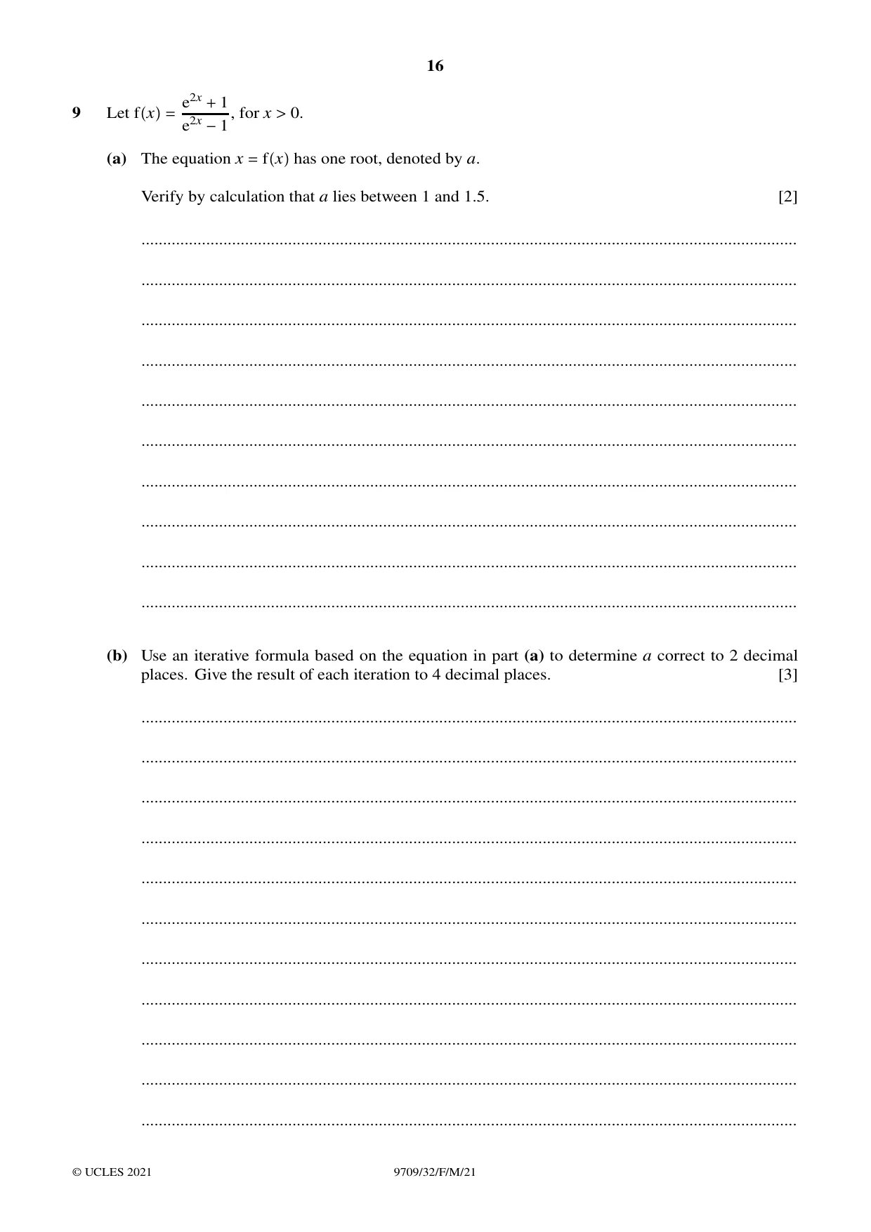 Cambridge A Level Mathematics 9709 2021 Feb/March Paper 3 · Variant 2 question paper, page 16 of 20