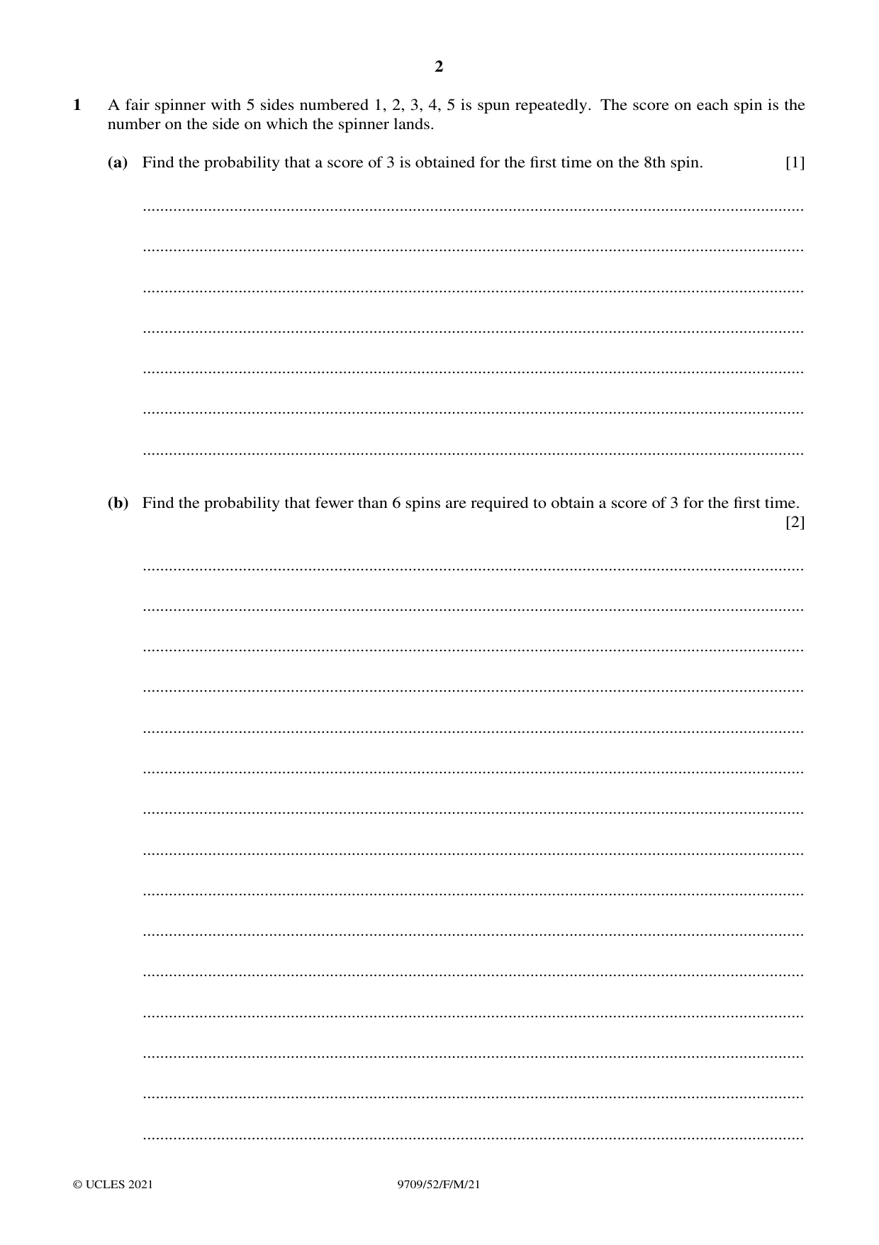Cambridge A Level Mathematics 9709 2021 Feb/March Paper 5 · Variant 2 question paper, page 2 of 12