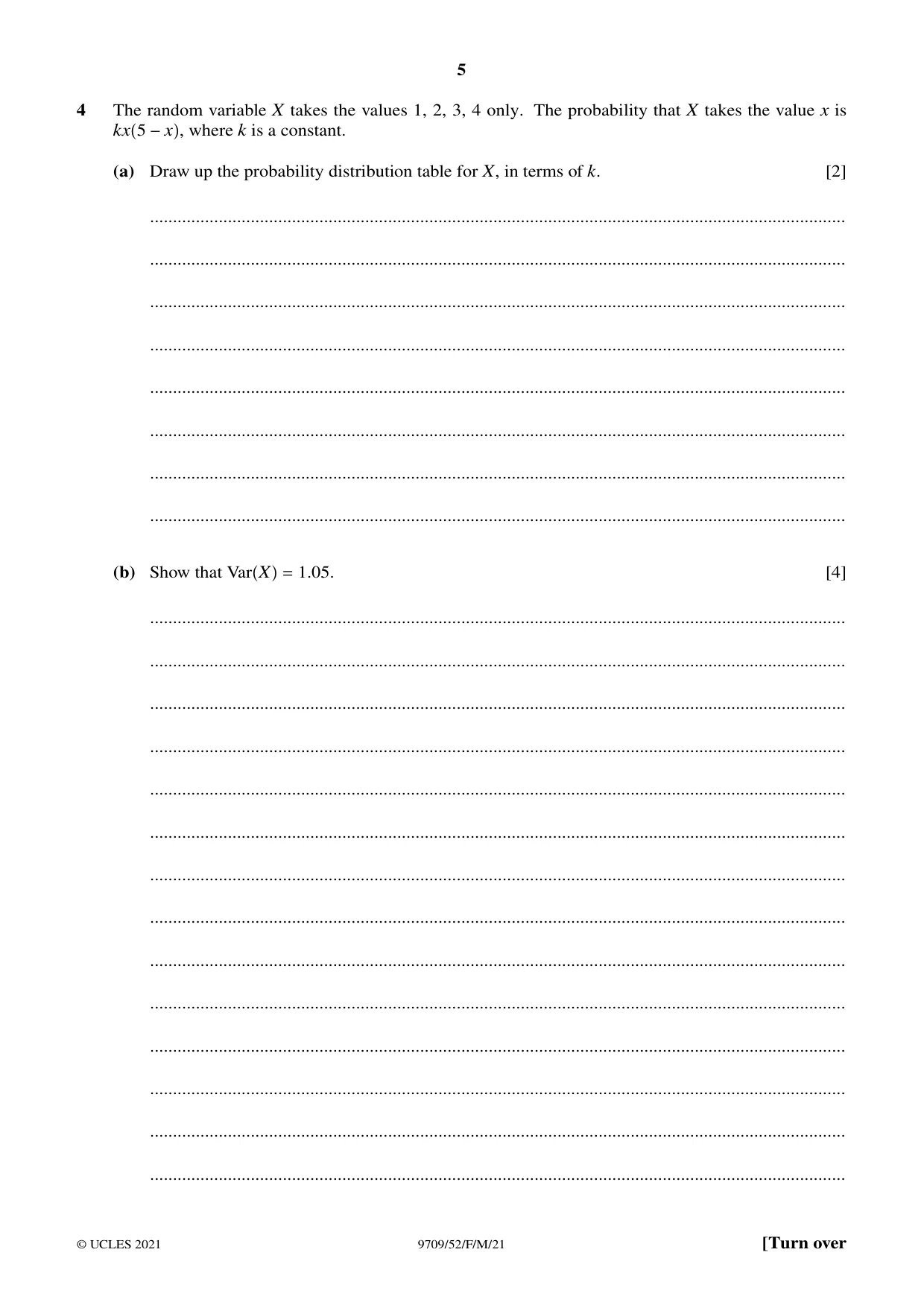 Cambridge A Level Mathematics 9709 2021 Feb/March Paper 5 · Variant 2 question paper, page 5 of 12