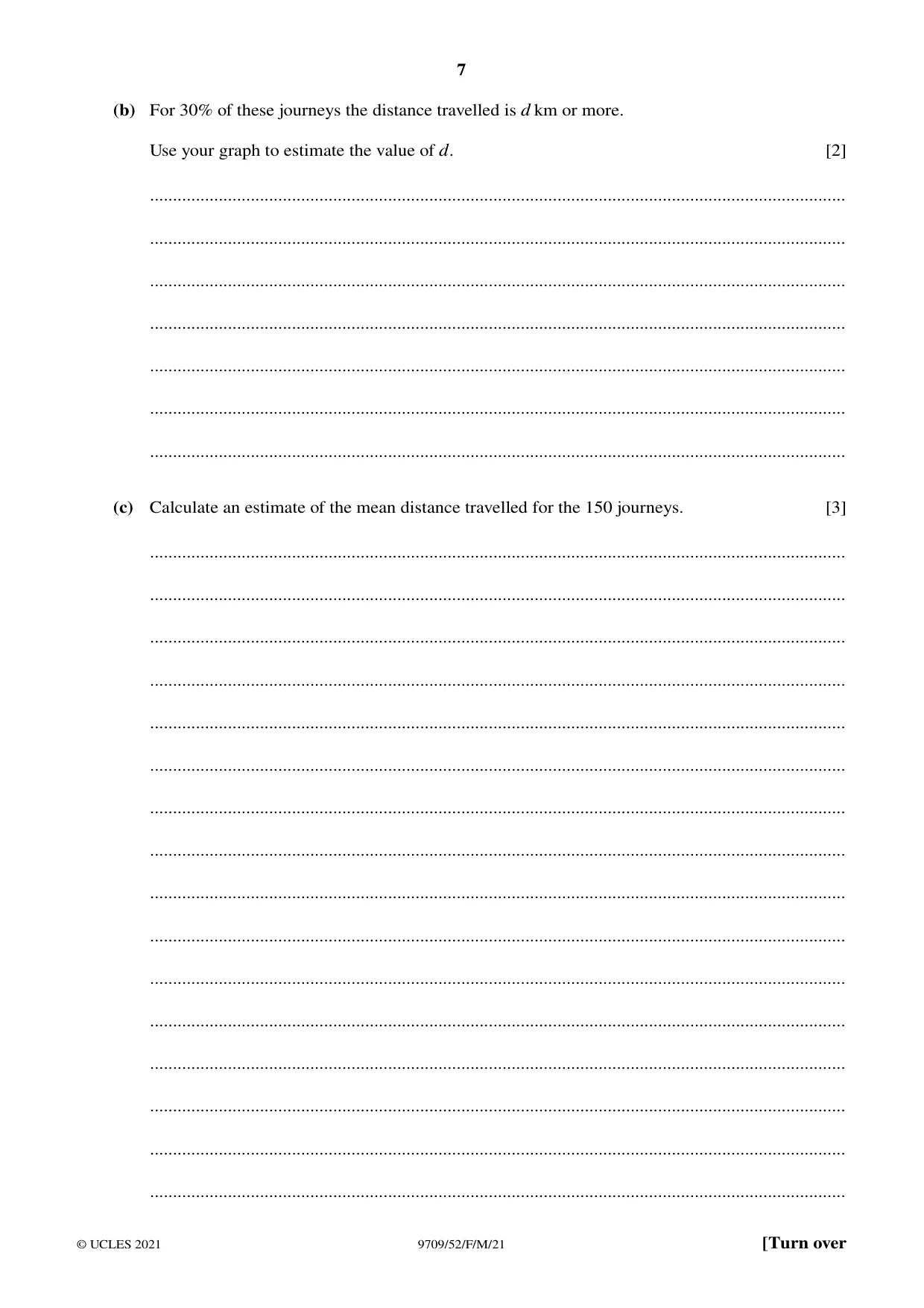 Cambridge A Level Mathematics 9709 2021 Feb/March Paper 5 · Variant 2 question paper, page 7 of 12