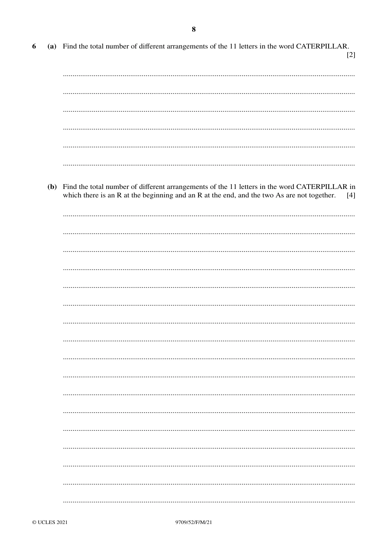 Cambridge A Level Mathematics 9709 2021 Feb/March Paper 5 · Variant 2 question paper, page 8 of 12