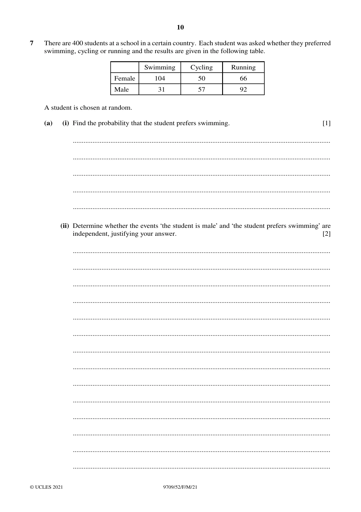 Cambridge A Level Mathematics 9709 2021 Feb/March Paper 5 · Variant 2 question paper, page 10 of 12