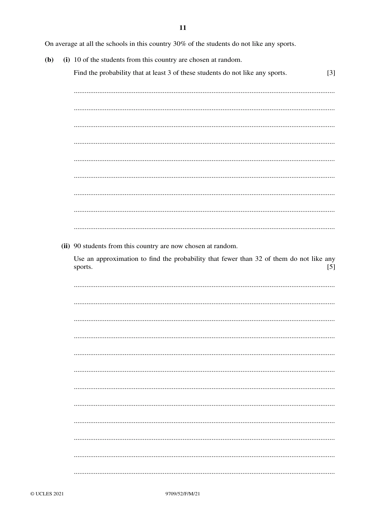 Cambridge A Level Mathematics 9709 2021 Feb/March Paper 5 · Variant 2 question paper, page 11 of 12
