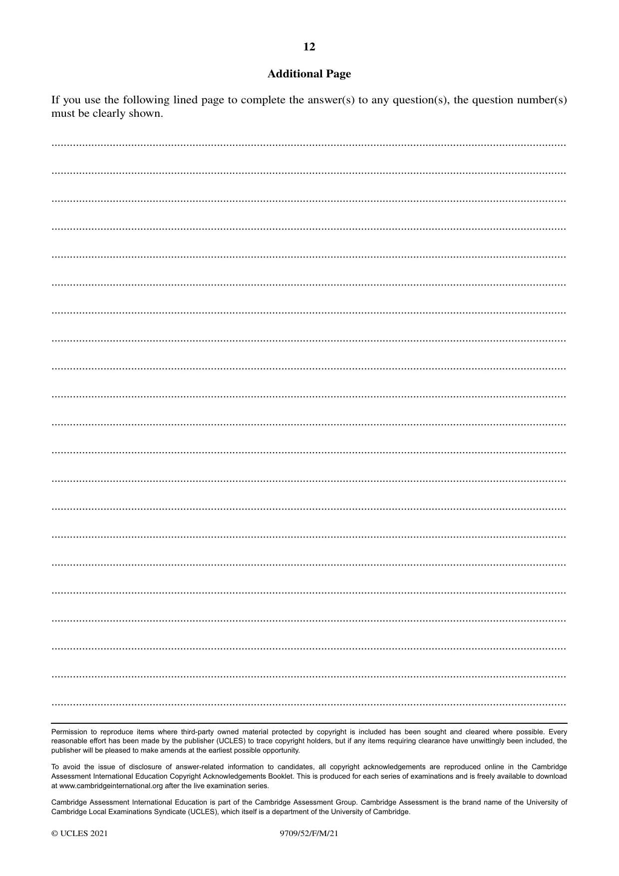 Cambridge A Level Mathematics 9709 2021 Feb/March Paper 5 · Variant 2 question paper, page 12 of 12