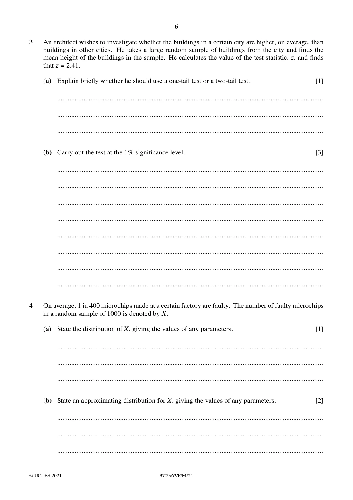 Cambridge A Level Mathematics 9709 2021 Feb/March Paper 6 · Variant 2 question paper, page 6 of 12