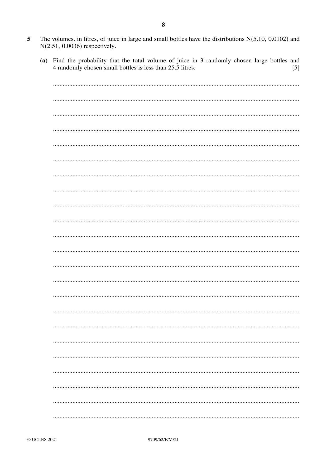 Cambridge A Level Mathematics 9709 2021 Feb/March Paper 6 · Variant 2 question paper, page 8 of 12