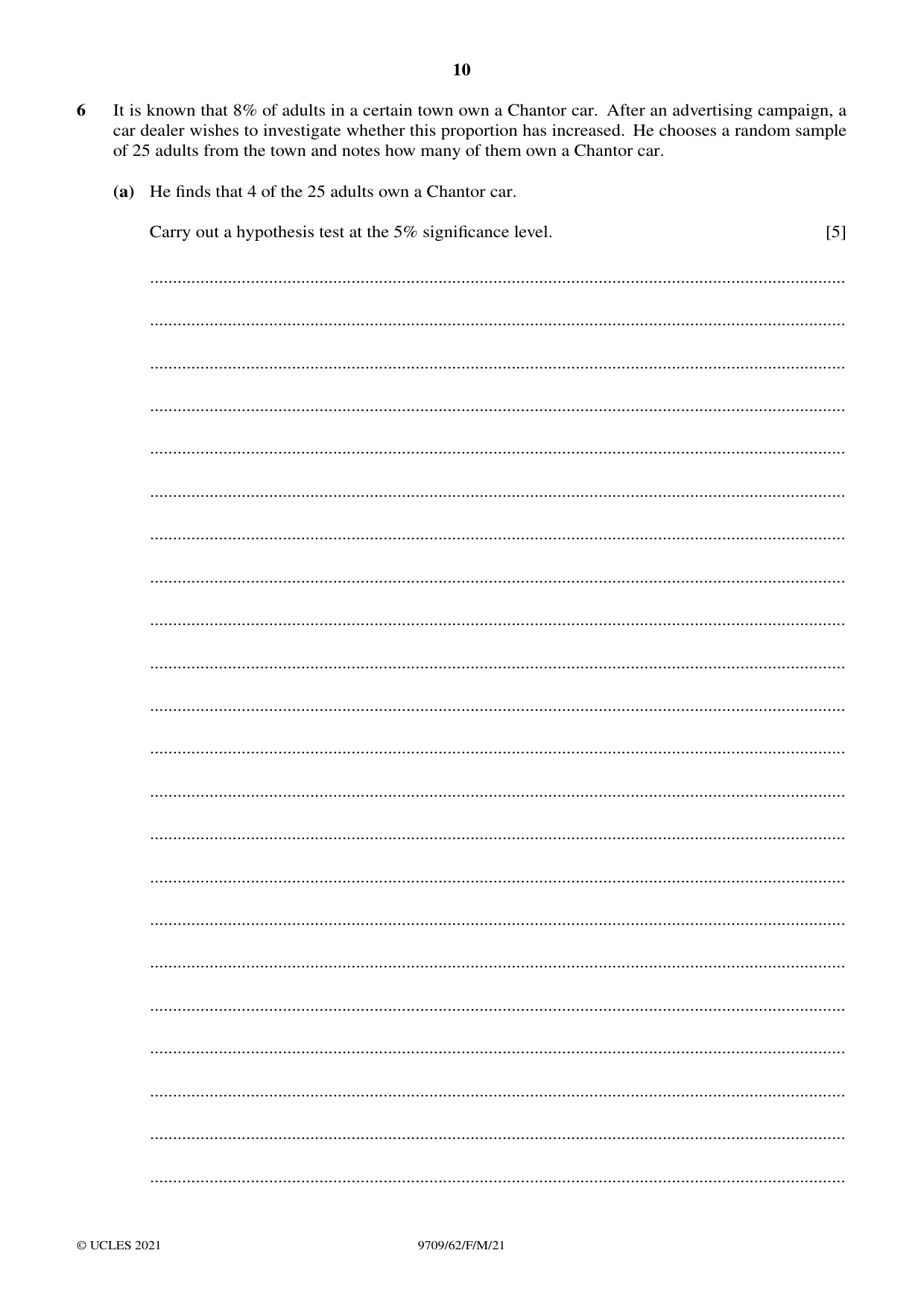 Cambridge A Level Mathematics 9709 2021 Feb/March Paper 6 · Variant 2 question paper, page 10 of 12