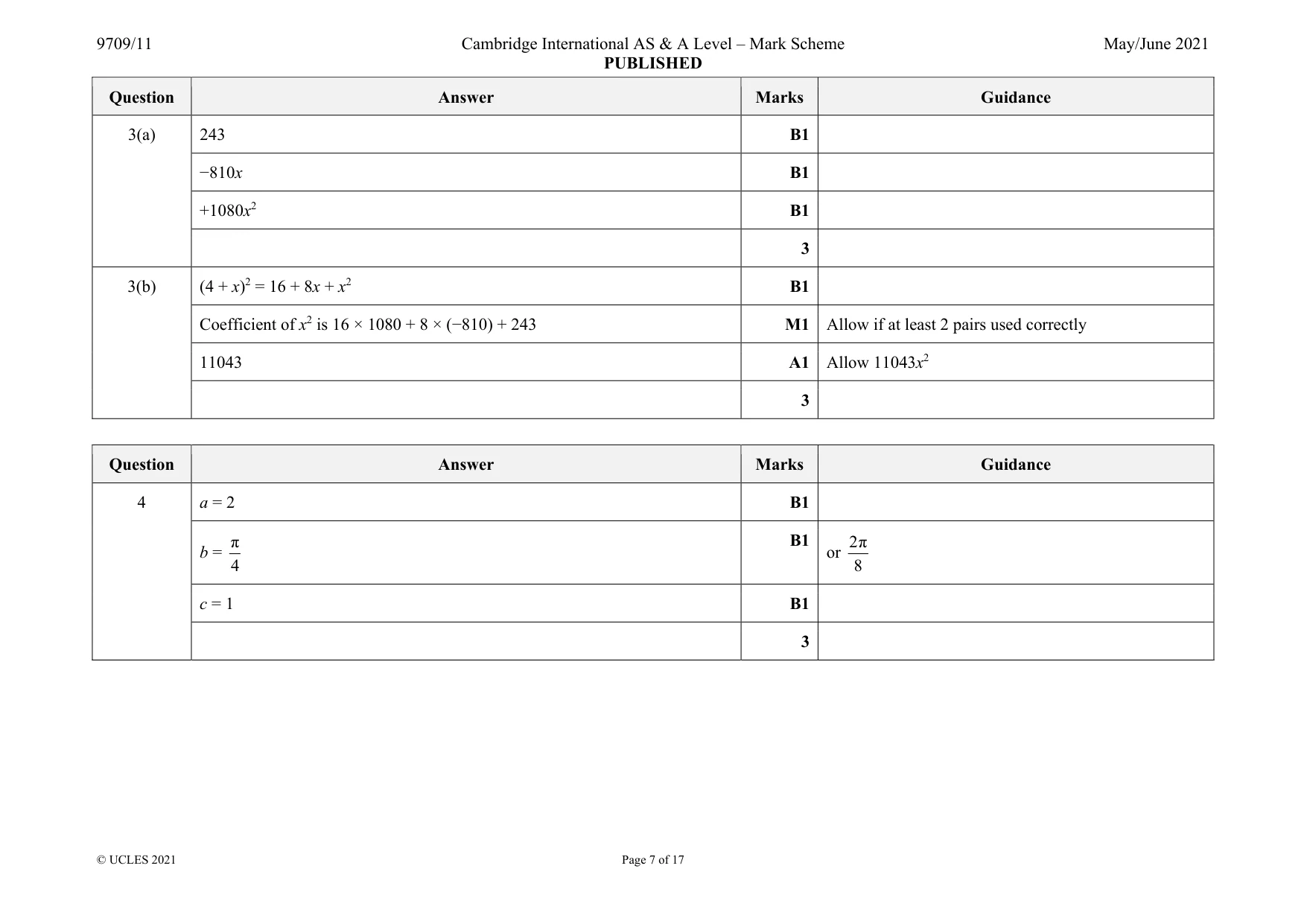 Mark scheme, page 7 of 17
