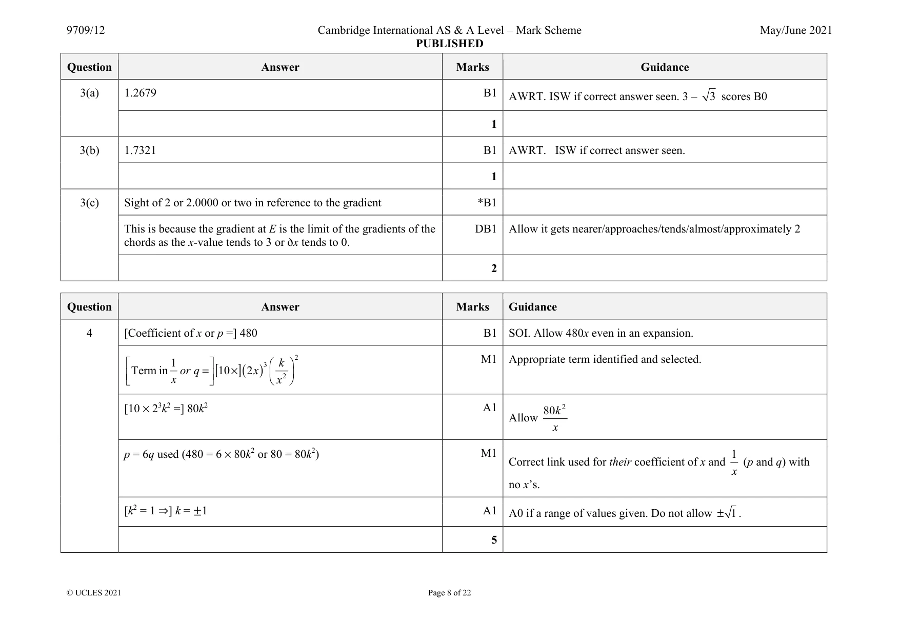 Mark scheme, page 8 of 22