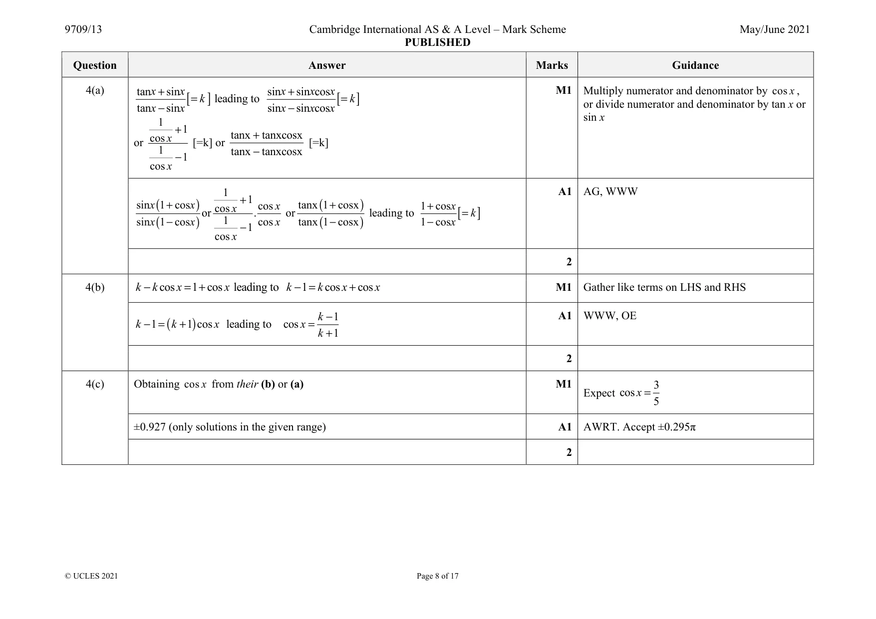 Mark scheme, page 8 of 17