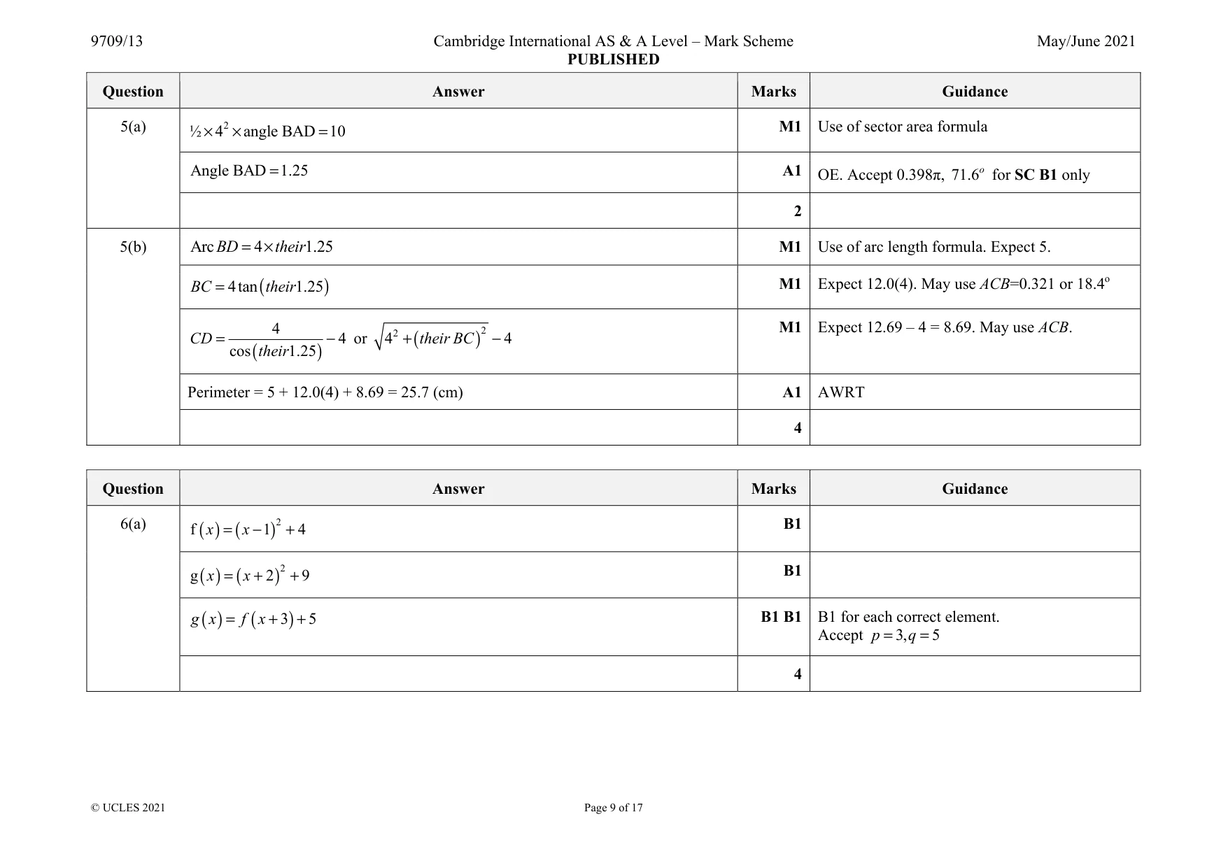 Mark scheme, page 9 of 17