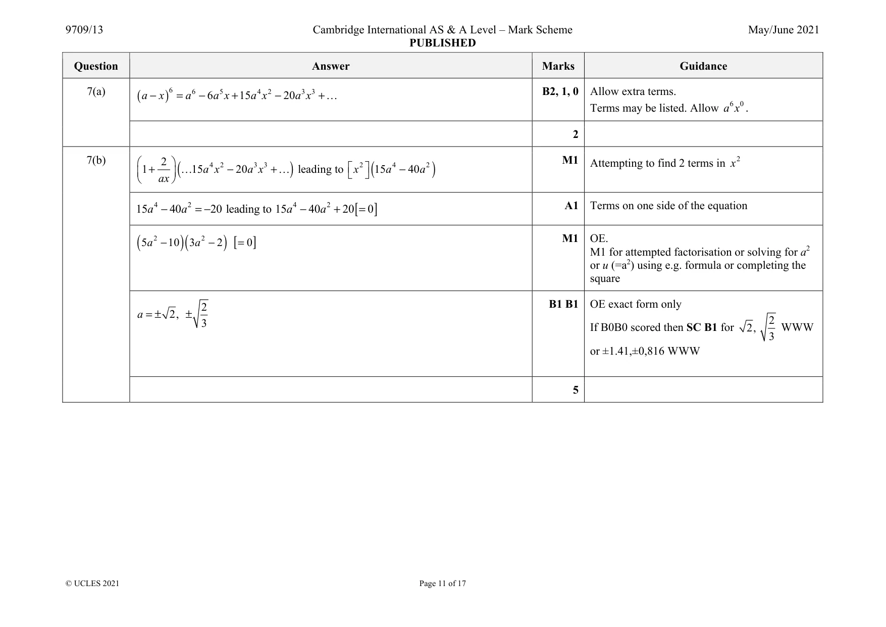 Mark scheme, page 11 of 17