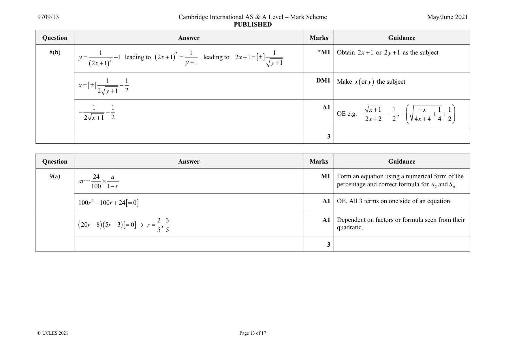 Mark scheme, page 13 of 17