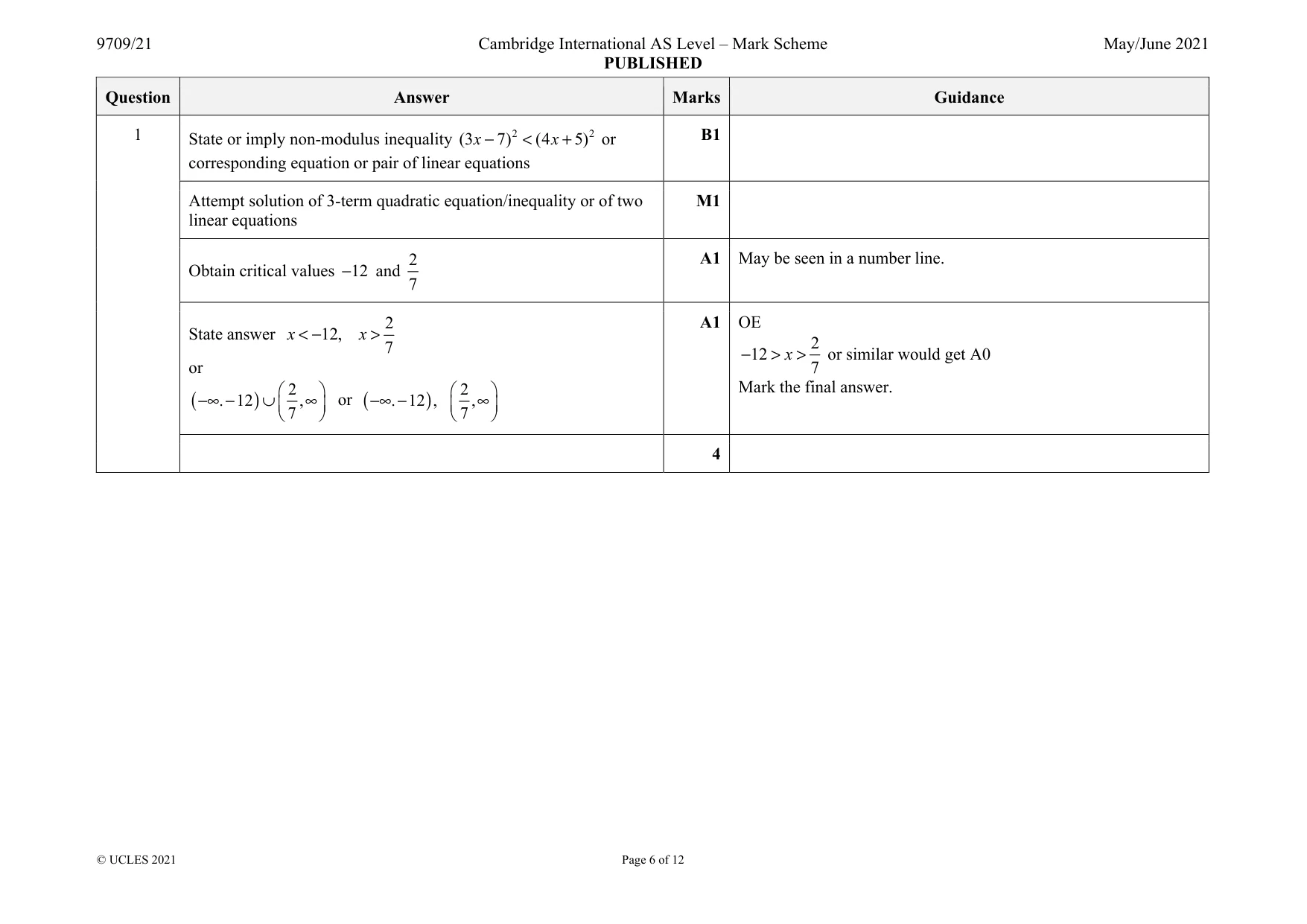 Mark scheme, page 6 of 12