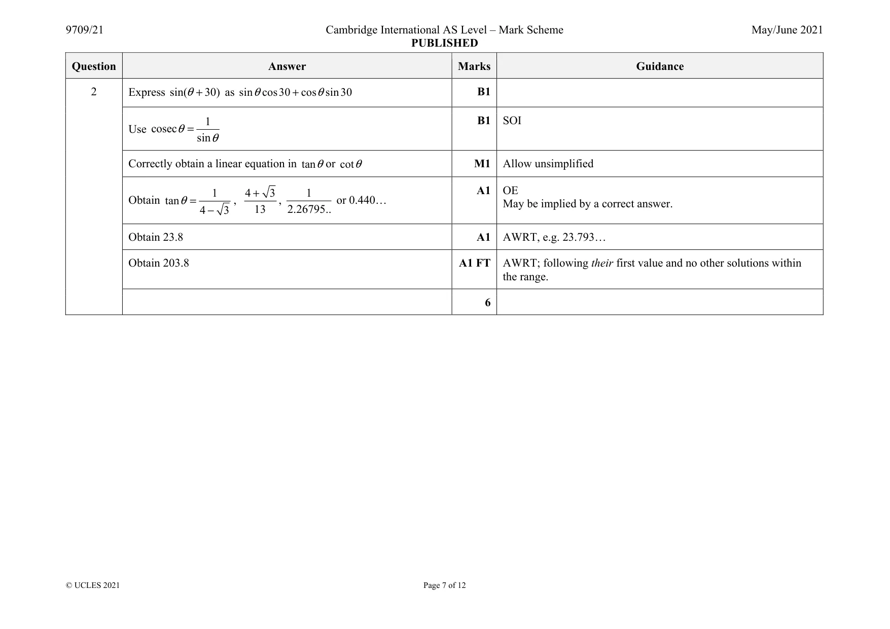 Mark scheme, page 7 of 12