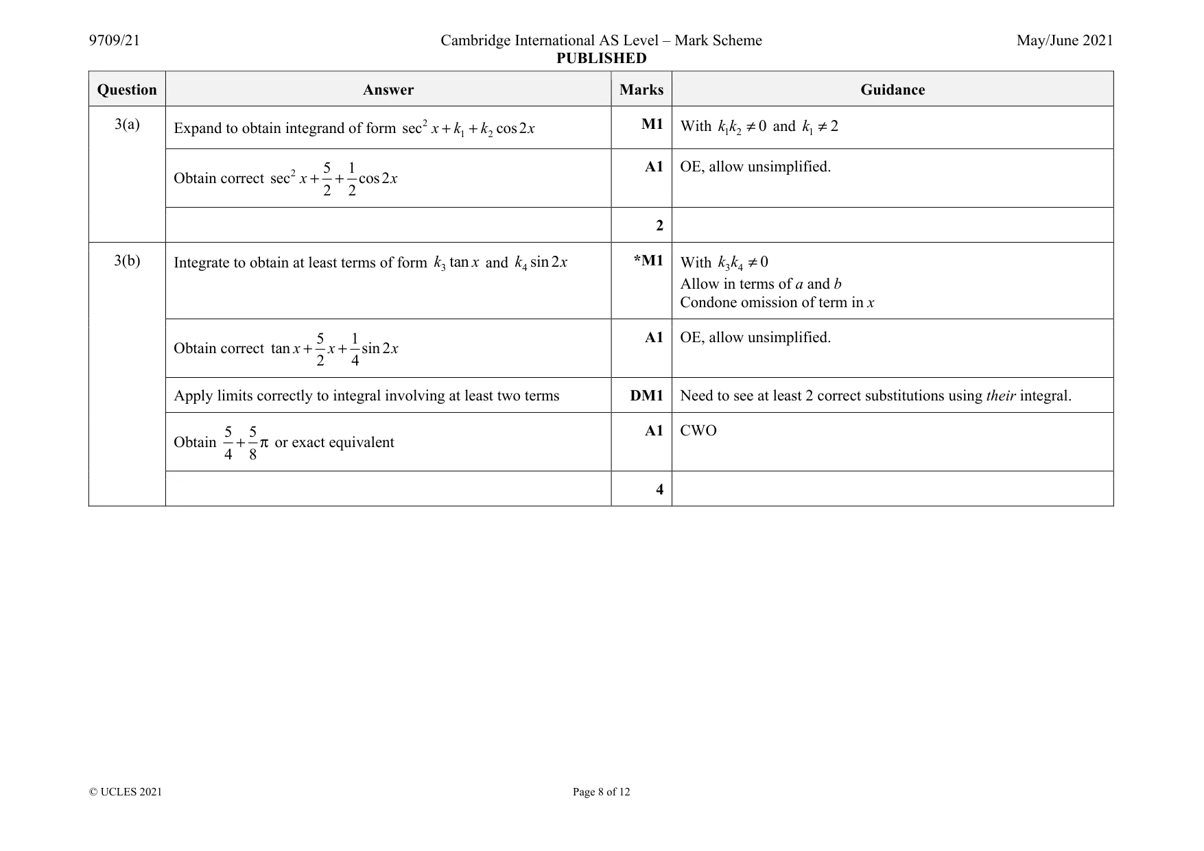 Mark scheme, page 8 of 12