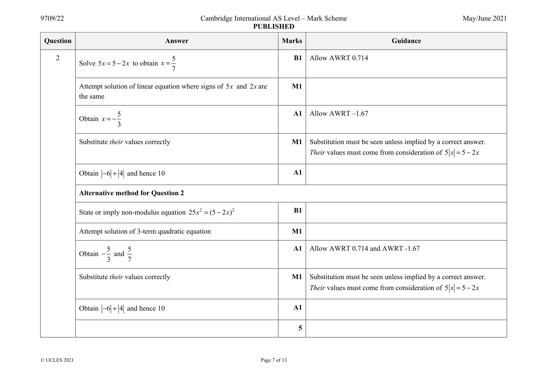 Mark scheme, page 7 of 13