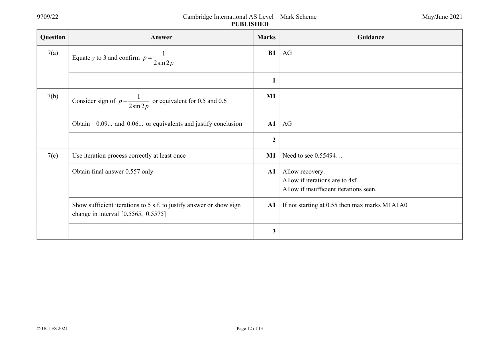 Mark scheme, page 12 of 13