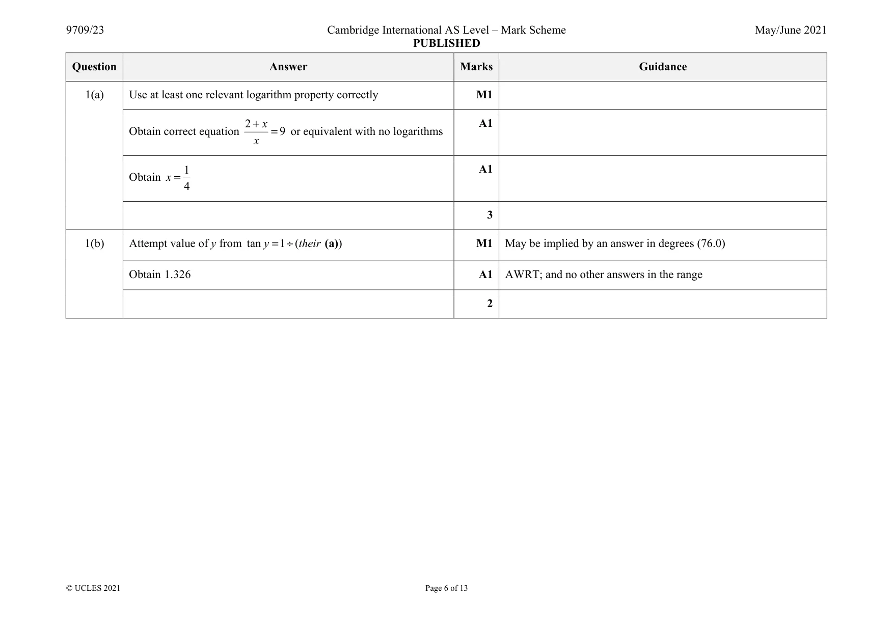 Mark scheme, page 6 of 13