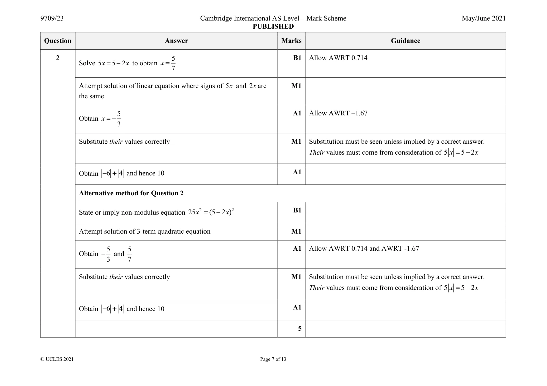 Mark scheme, page 7 of 13