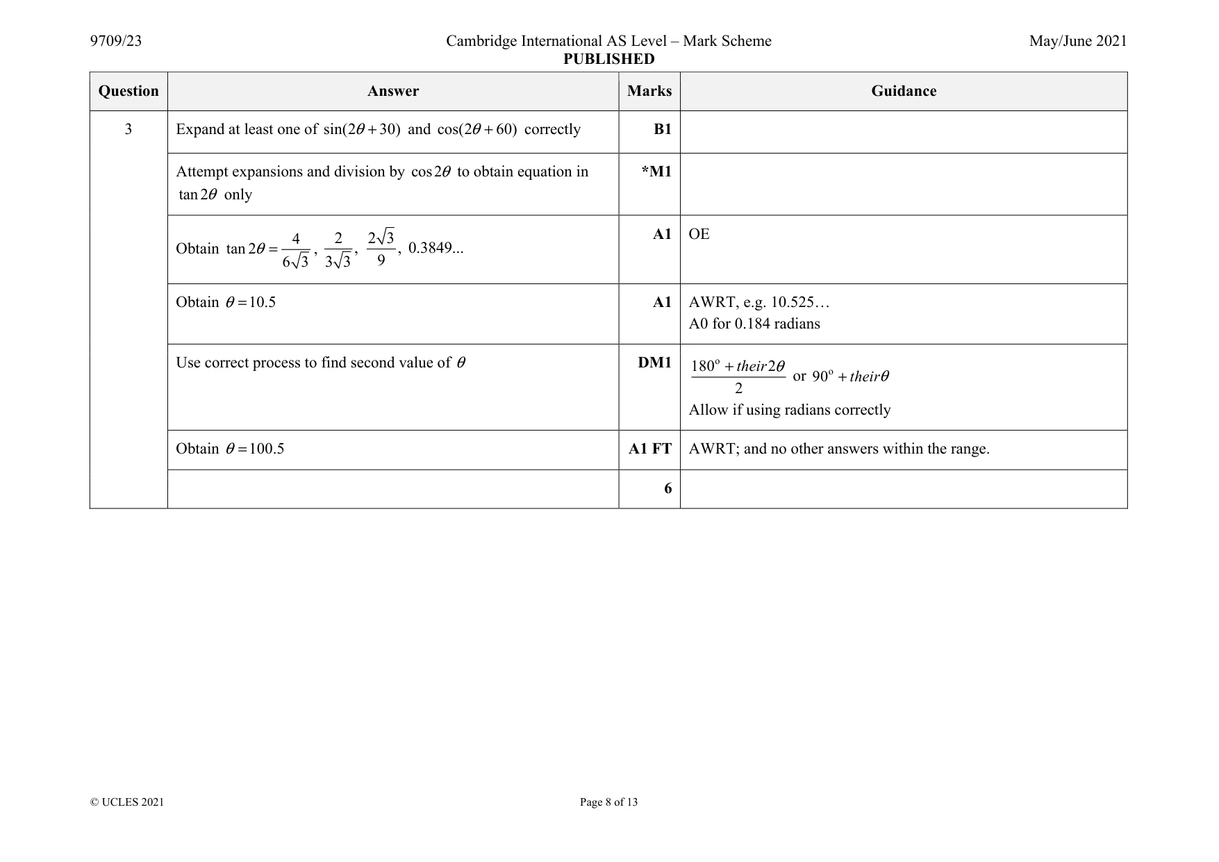 Mark scheme, page 8 of 13