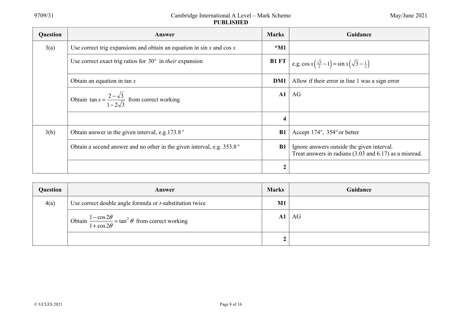 Mark scheme, page 8 of 16