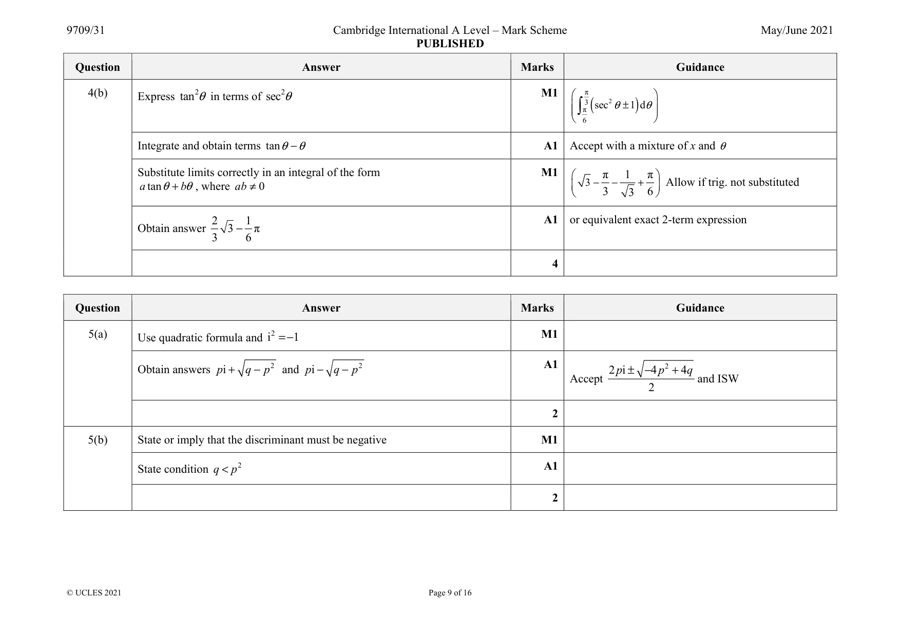 Mark scheme, page 9 of 16