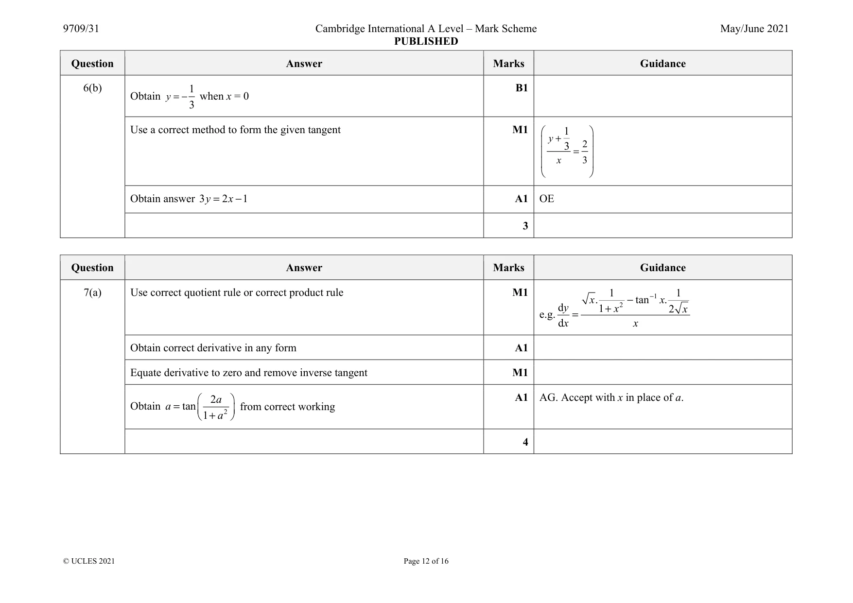 Mark scheme, page 12 of 16