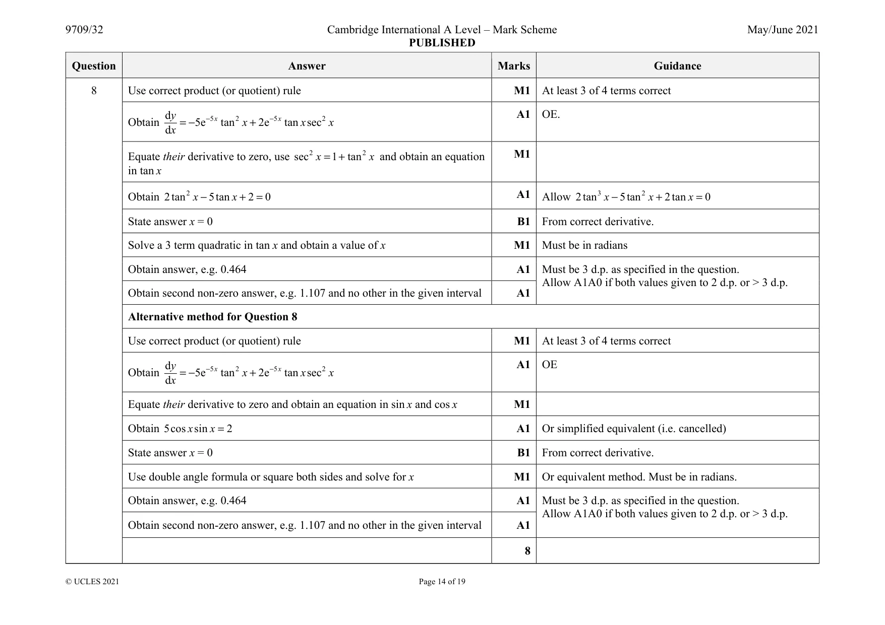 Mark scheme, page 14 of 19