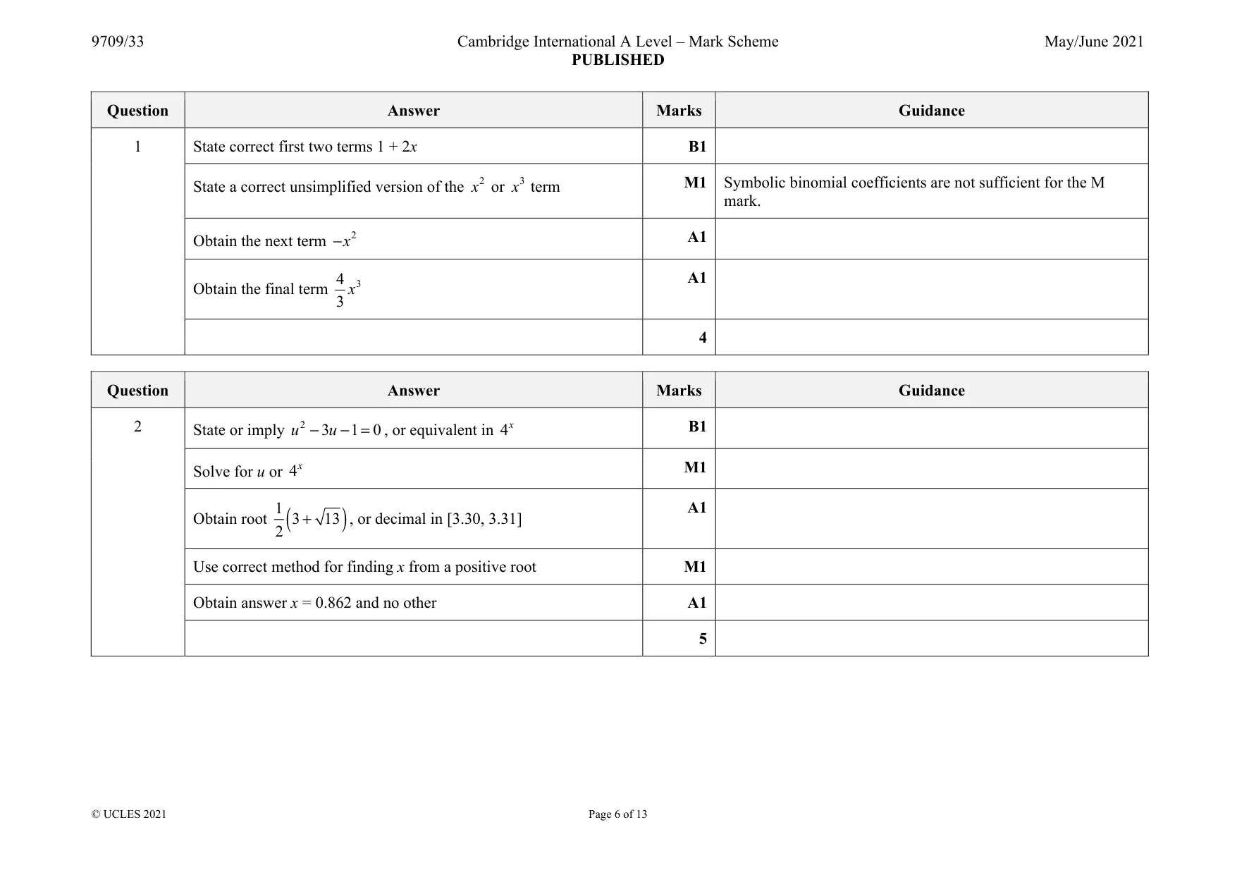 Mark scheme, page 6 of 13