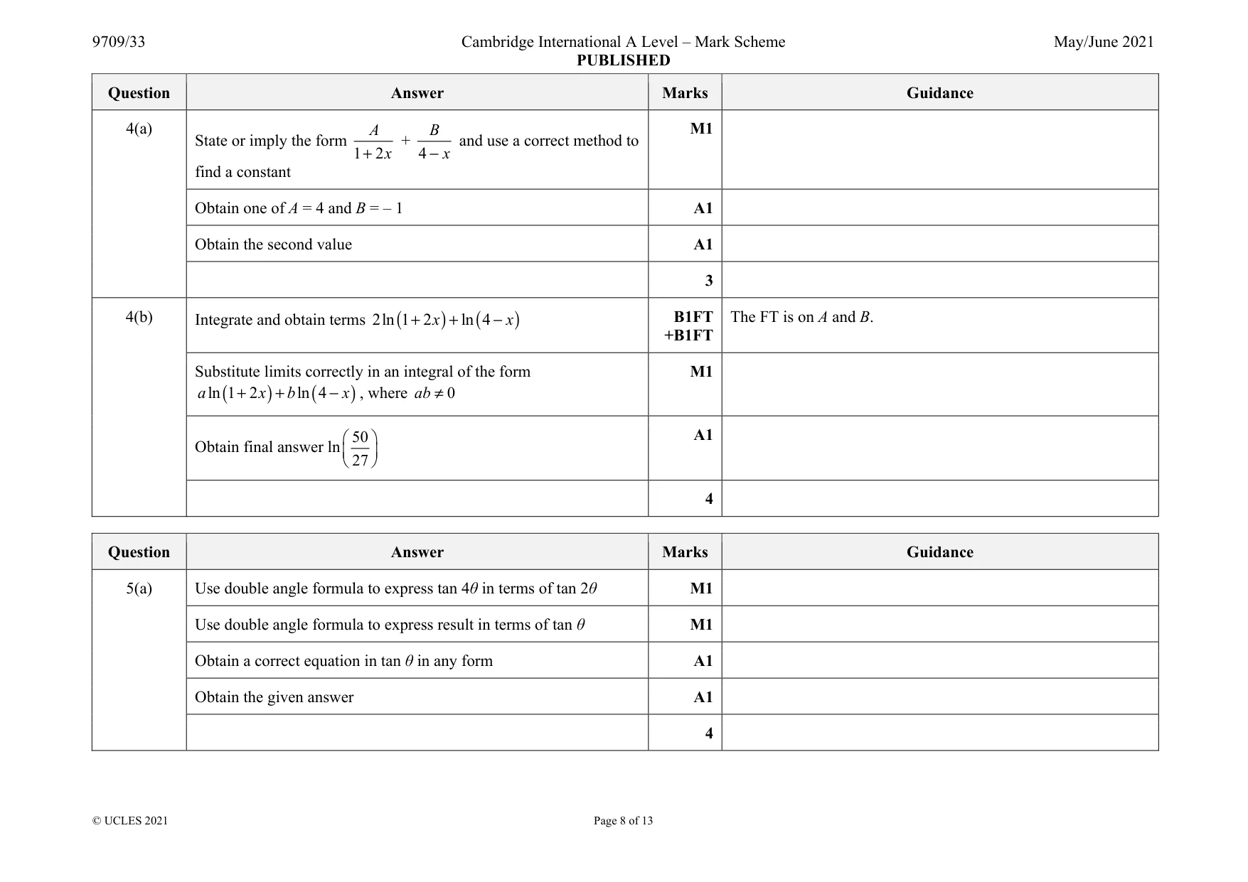 Mark scheme, page 8 of 13
