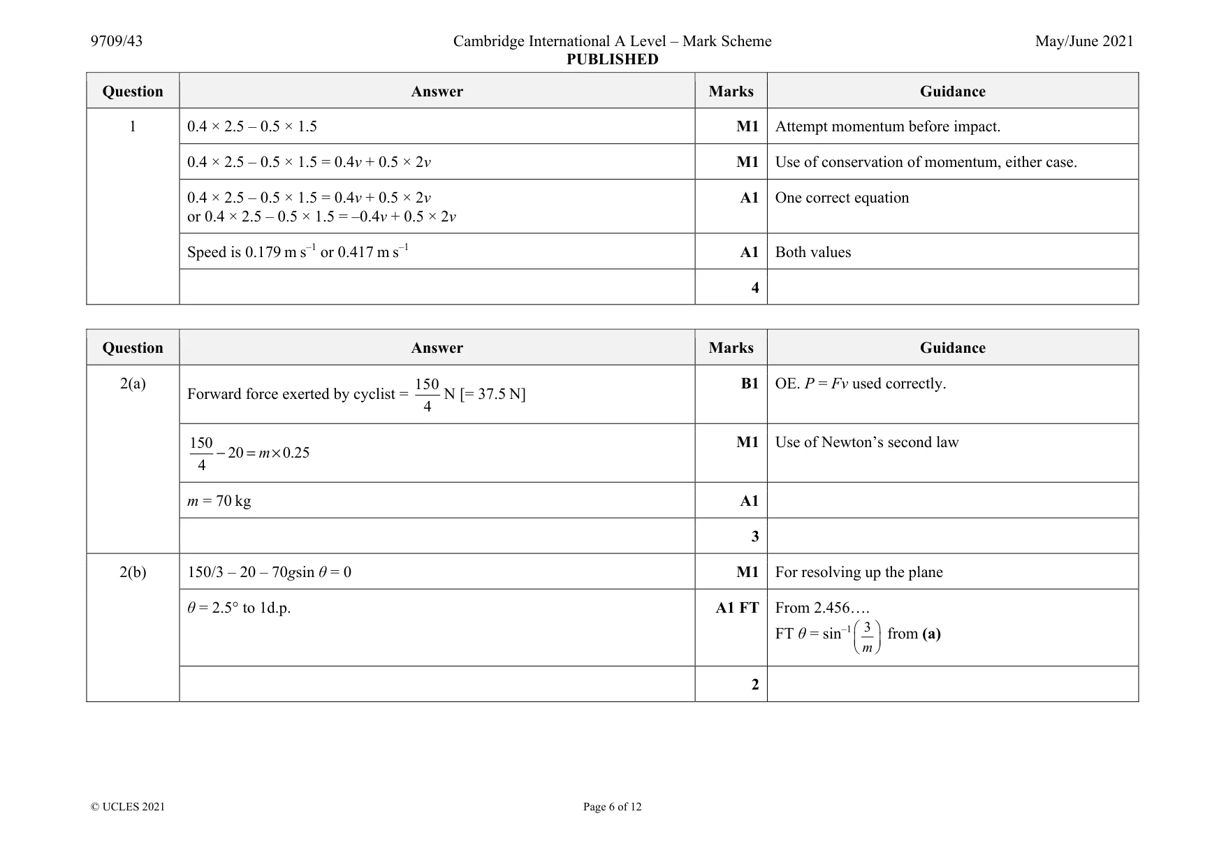 Mark scheme, page 6 of 12