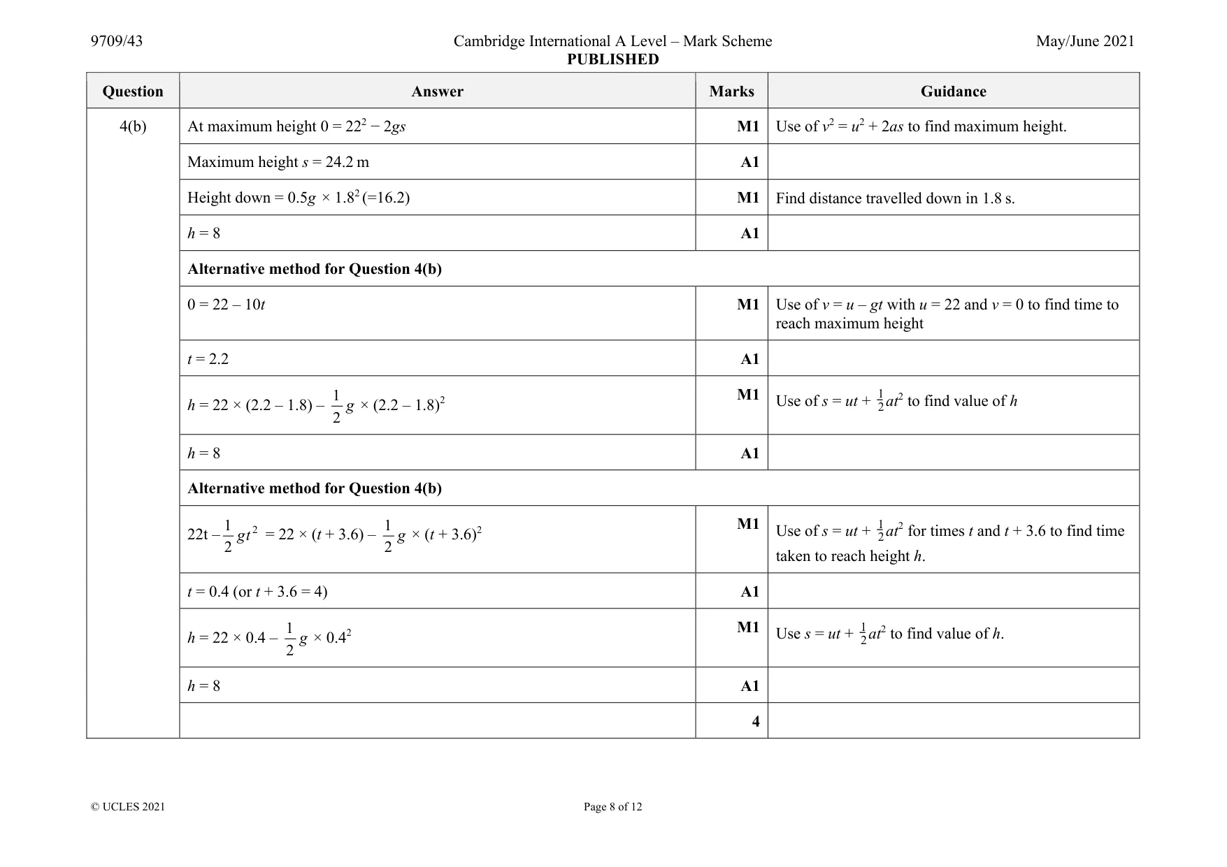 Mark scheme, page 8 of 12