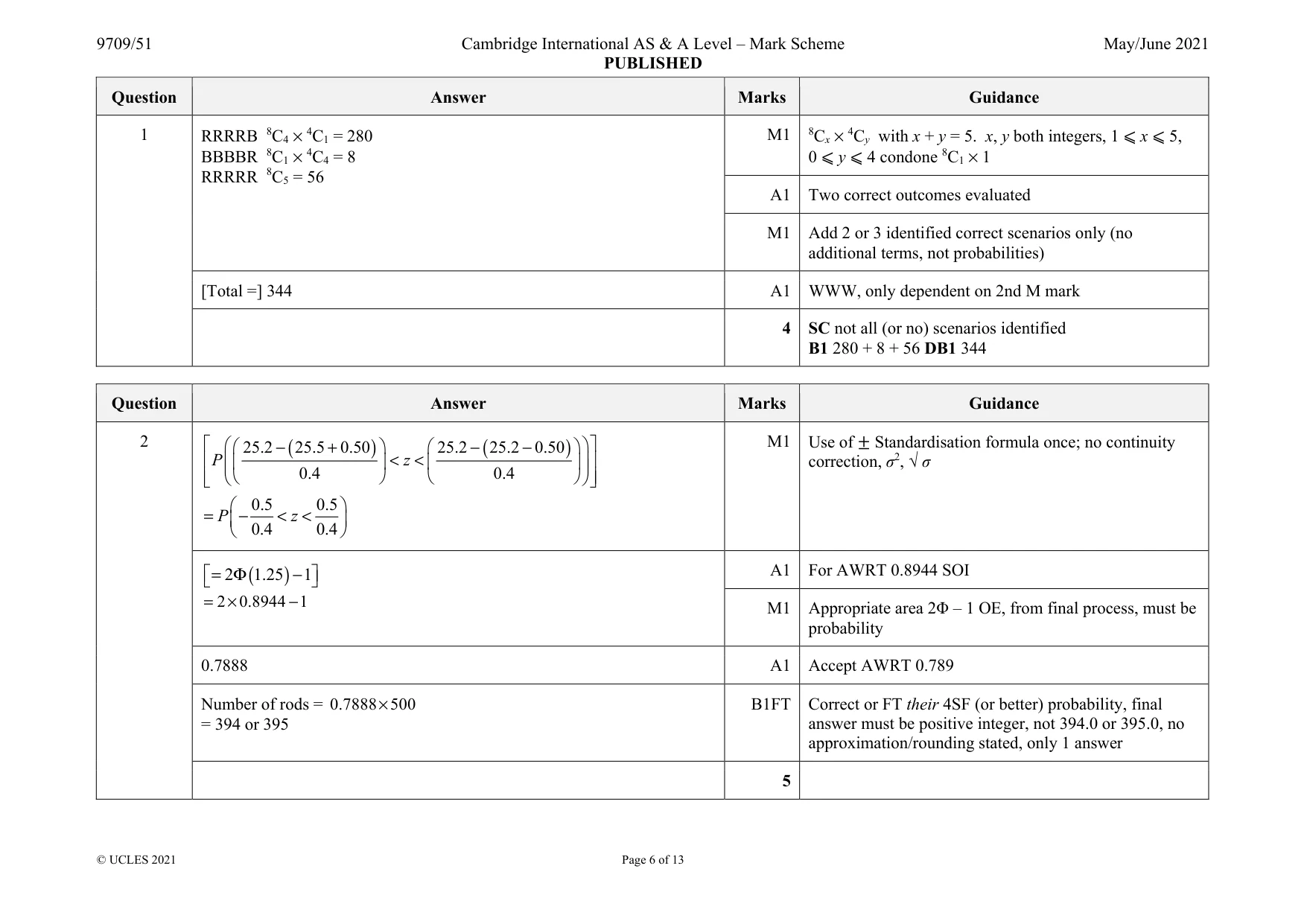 Mark scheme, page 6 of 13