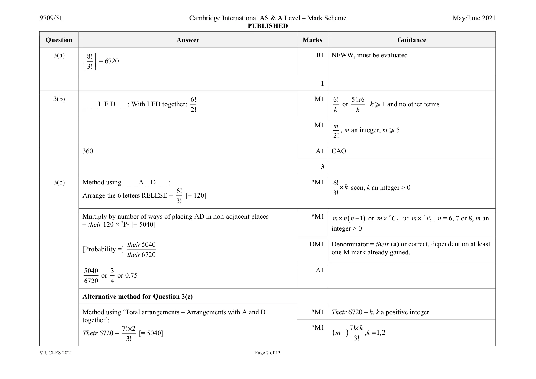 Mark scheme, page 7 of 13
