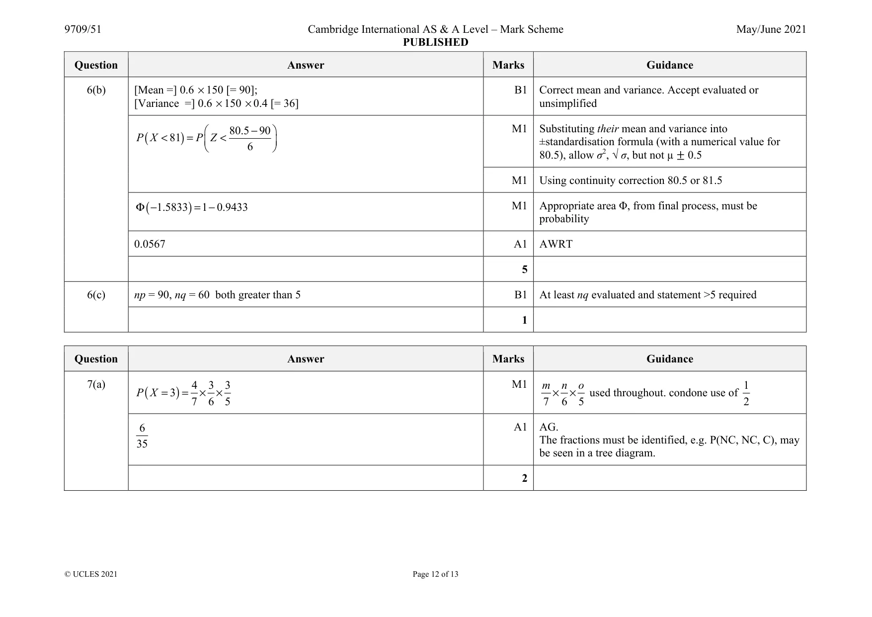 Mark scheme, page 12 of 13