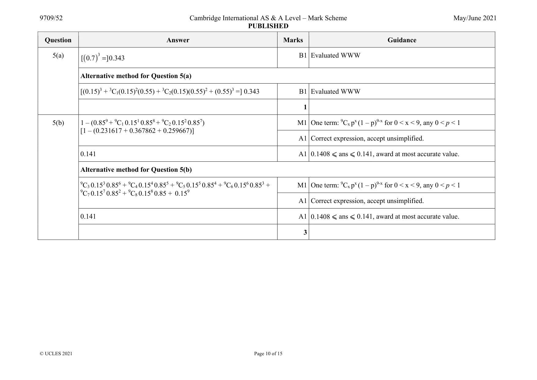 Mark scheme, page 10 of 15