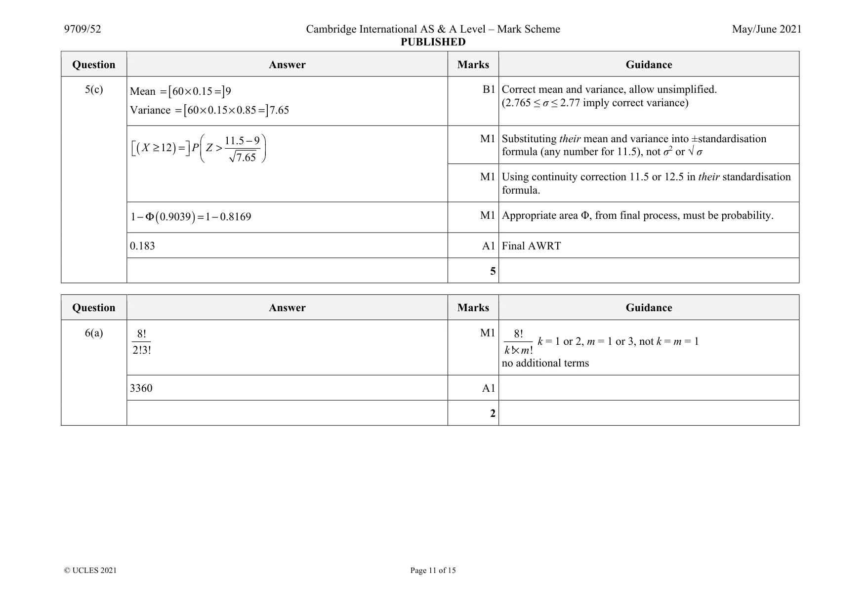 Mark scheme, page 11 of 15