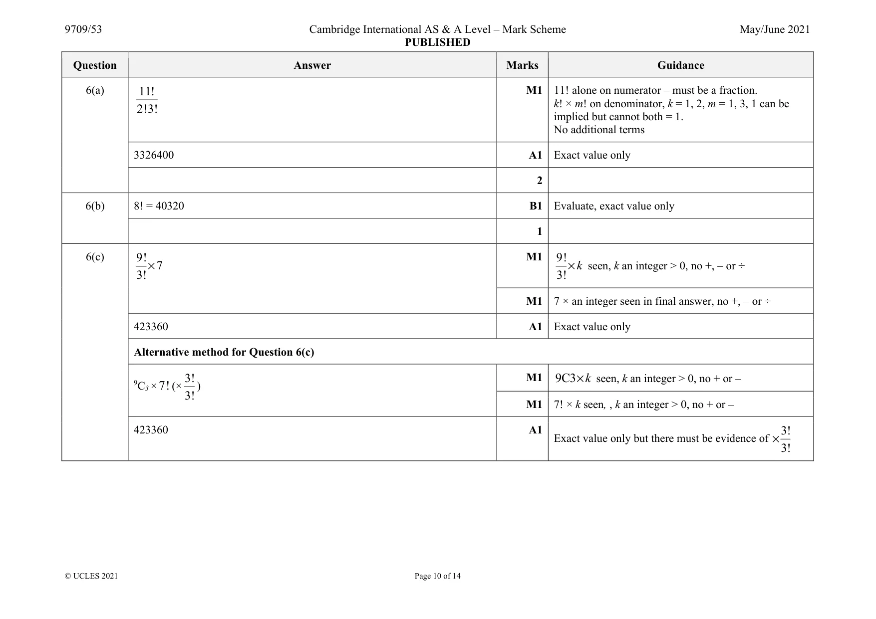 Mark scheme, page 10 of 14