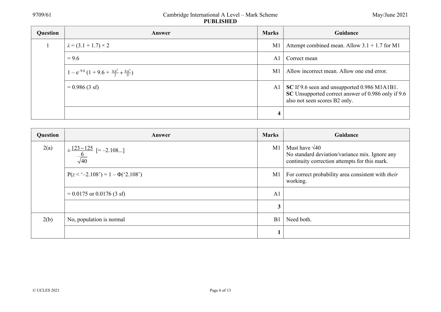 Mark scheme, page 6 of 13