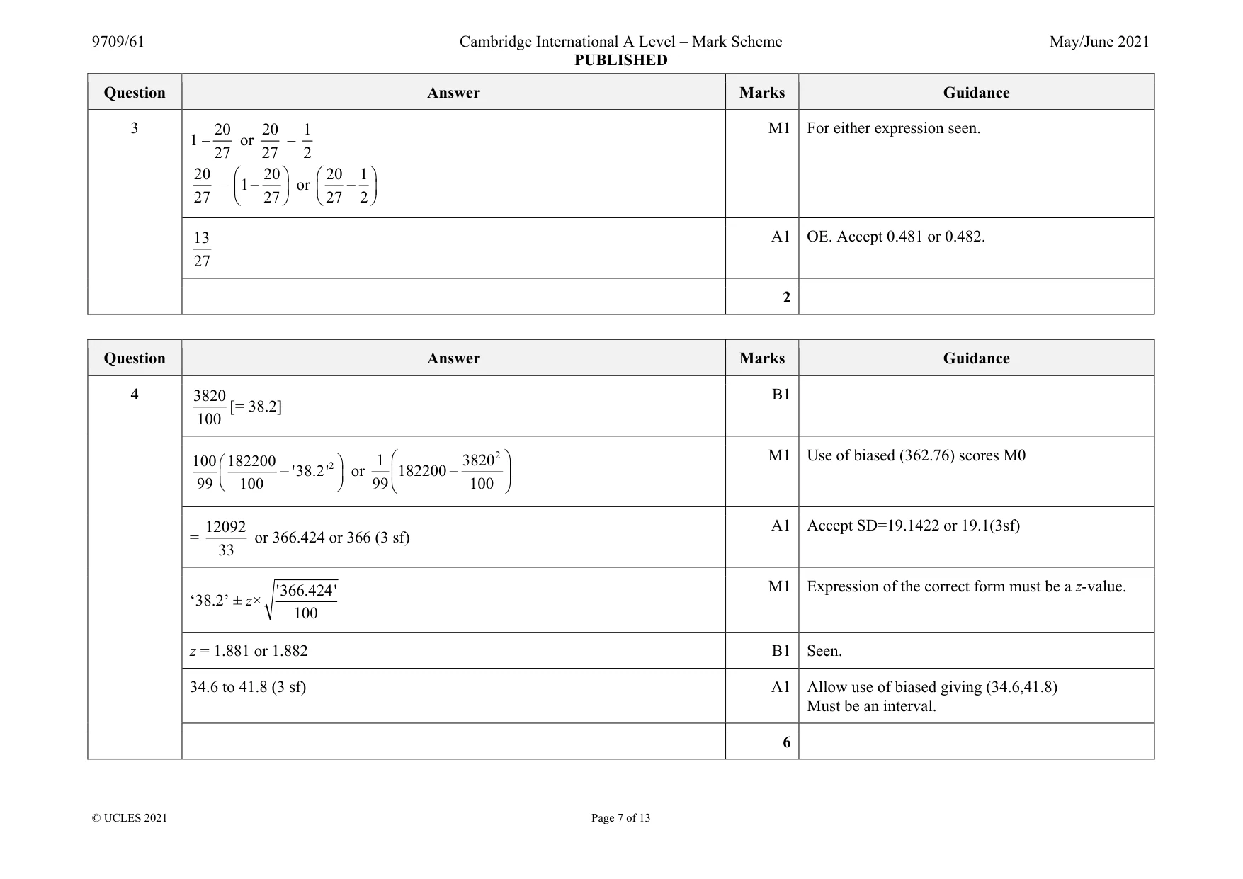 Mark scheme, page 7 of 13