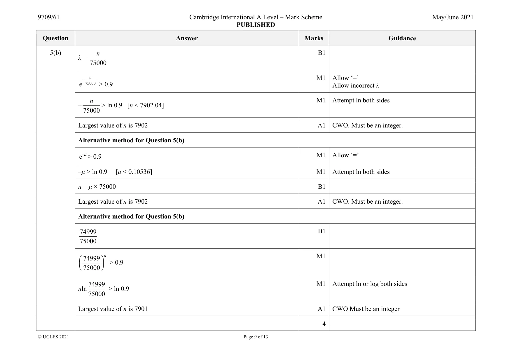 Mark scheme, page 9 of 13